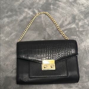 Express Black and Gold Croc-Embossed Clutch